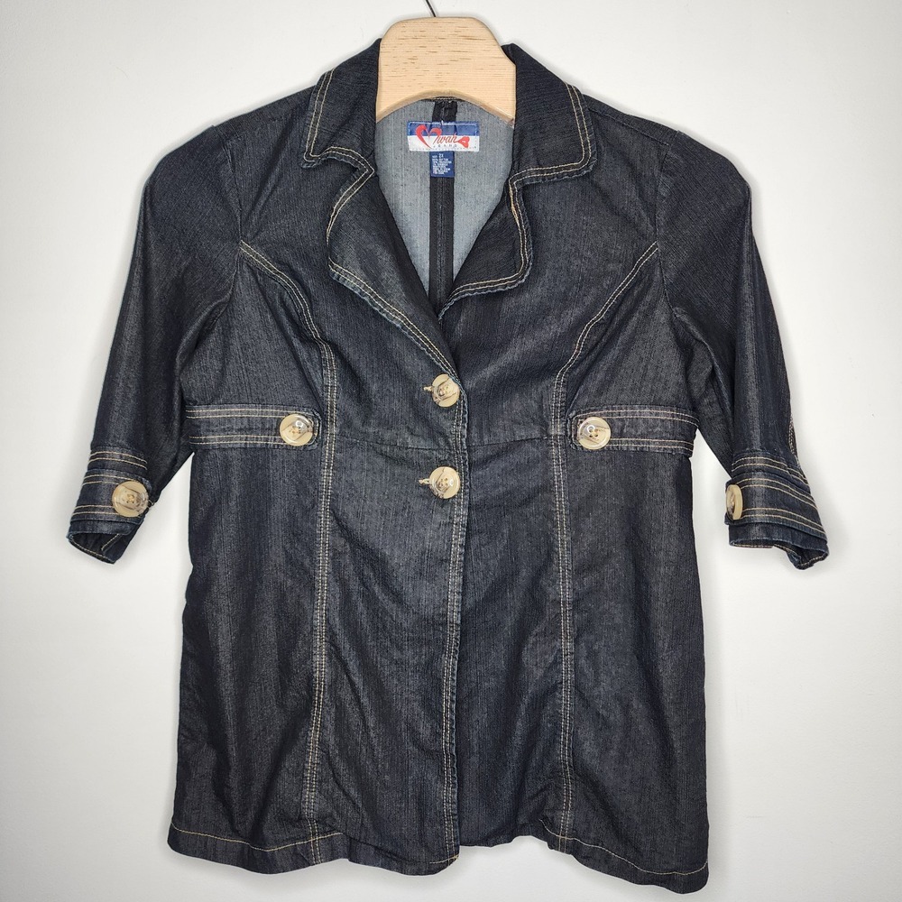 Swak Jean‎ Jacket  Womens Size 22 Black Denim Button Blazer 3/4 Sleeves